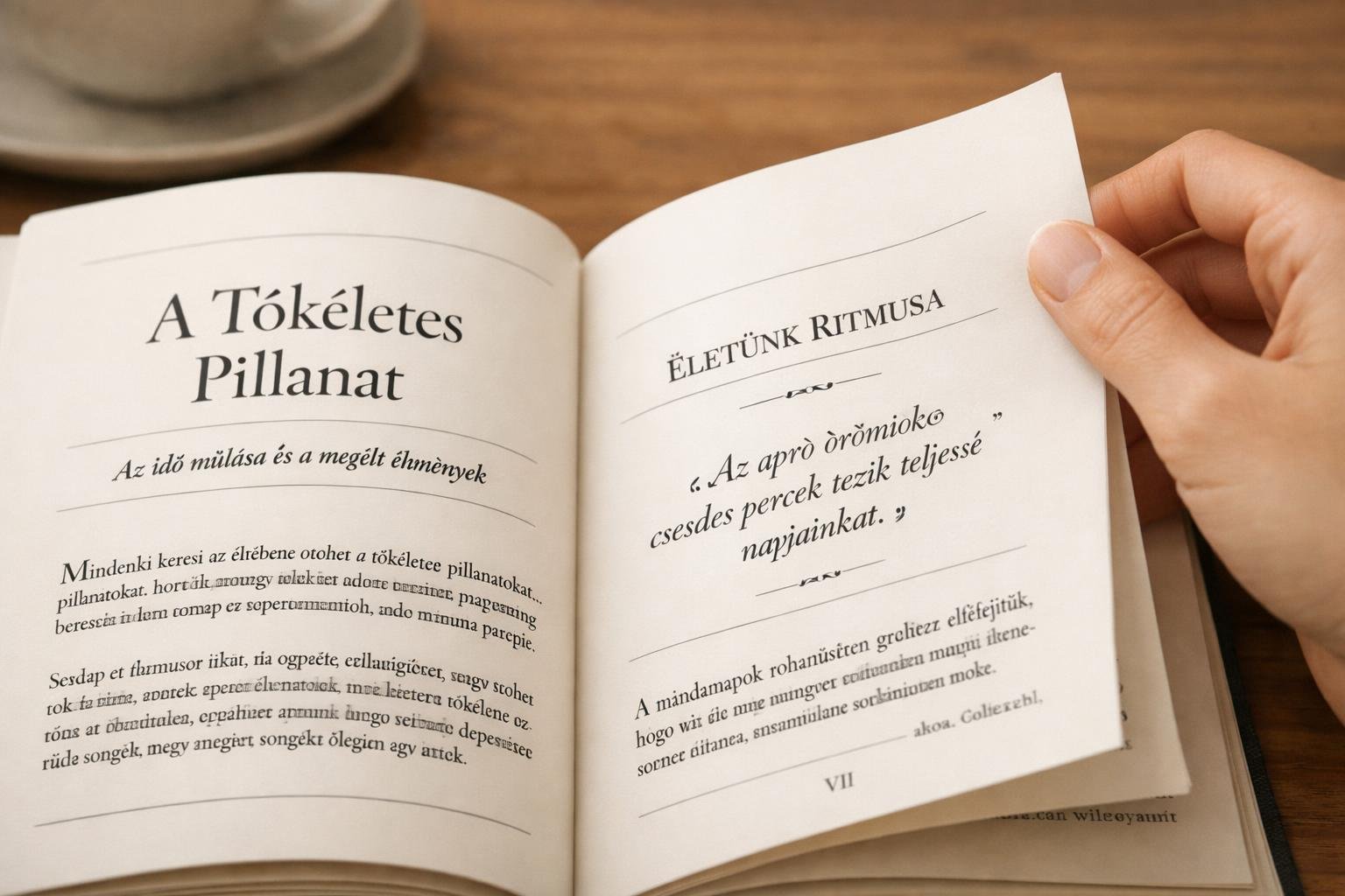 Tipográfiai elemek nyomtatott kiadványban, jól olvasható szöveg és rendezett oldalelrendezés